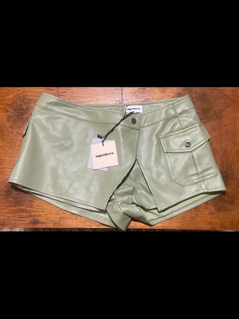superdown Light Olive Faux Leather Cargo Shorts